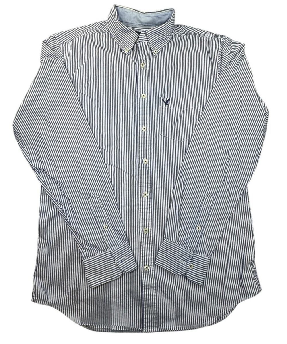 American Eagle Striped Button Down Shirt Cotton Long Sleeve Classic Fit